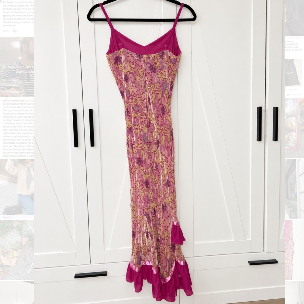 Betsey Johnson Pink and Yellow Floral Maxi Slip Dress